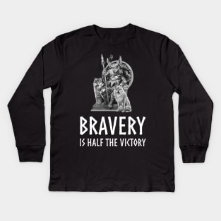 God Odin - Bravery Is Half The Victory - Viking Mythology Kids Long Sleeve T-Shirt